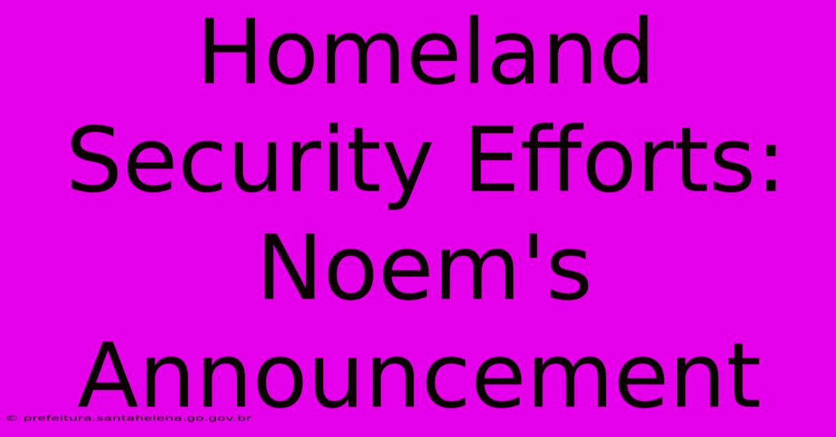 Homeland Security Efforts: Noem's Announcement