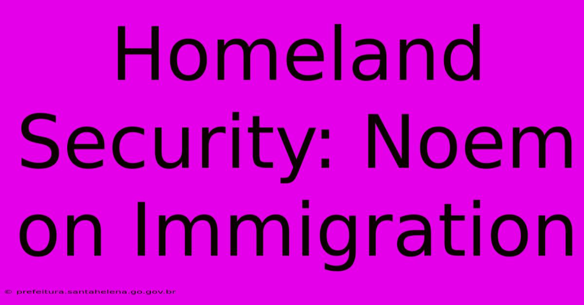 Homeland Security: Noem On Immigration